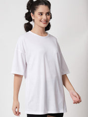 Kotty Women White Round Neck Oversized T-shirt