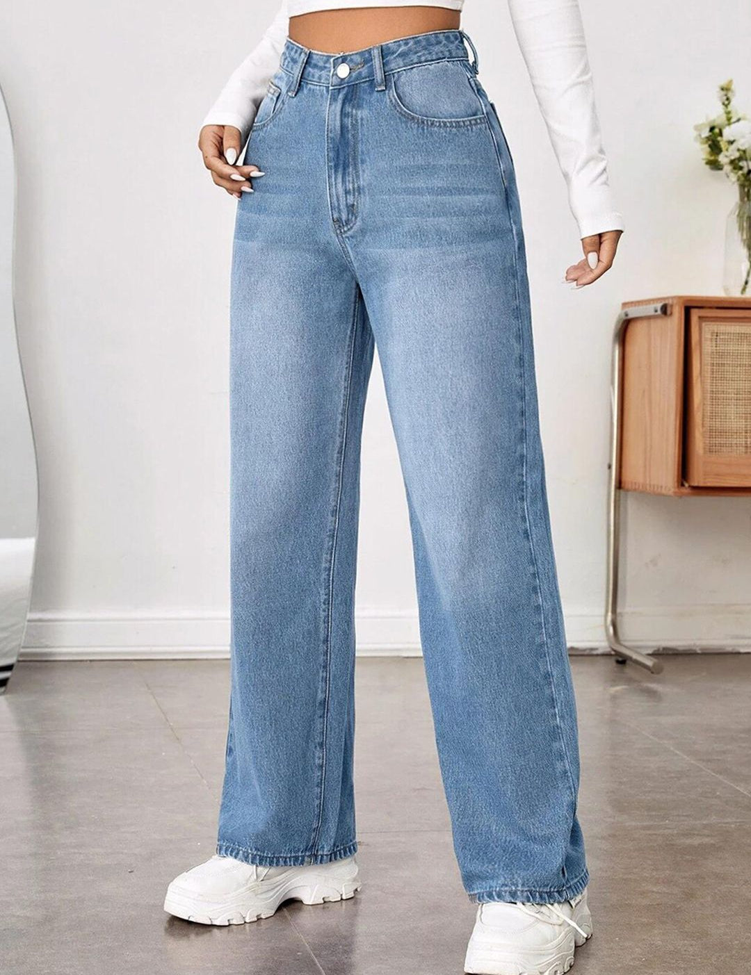 Kotty Women Jean Wide Leg Heavy Fade High-Rise Stretchable Jeans