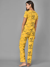 Kotty Women Yellow & Black Printed Night Suit