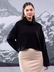 Kotty Women Ribbed High Neck Crop Pullover