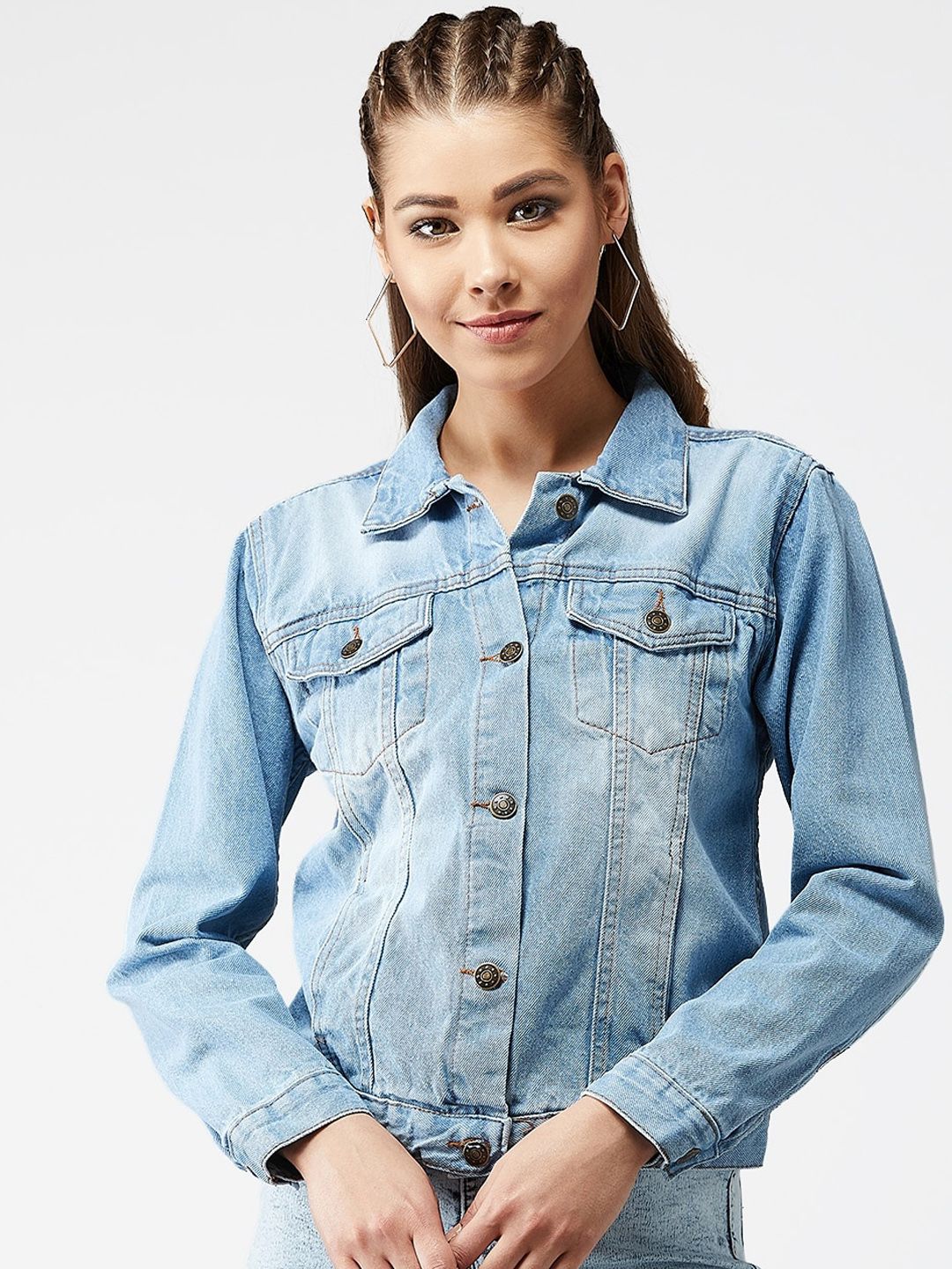 Kotty Women Blue Solid Denim Jacket