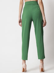 Kotty Women Green Comfort Straight Fit High-Rise Easy Wash Pleated Trousers