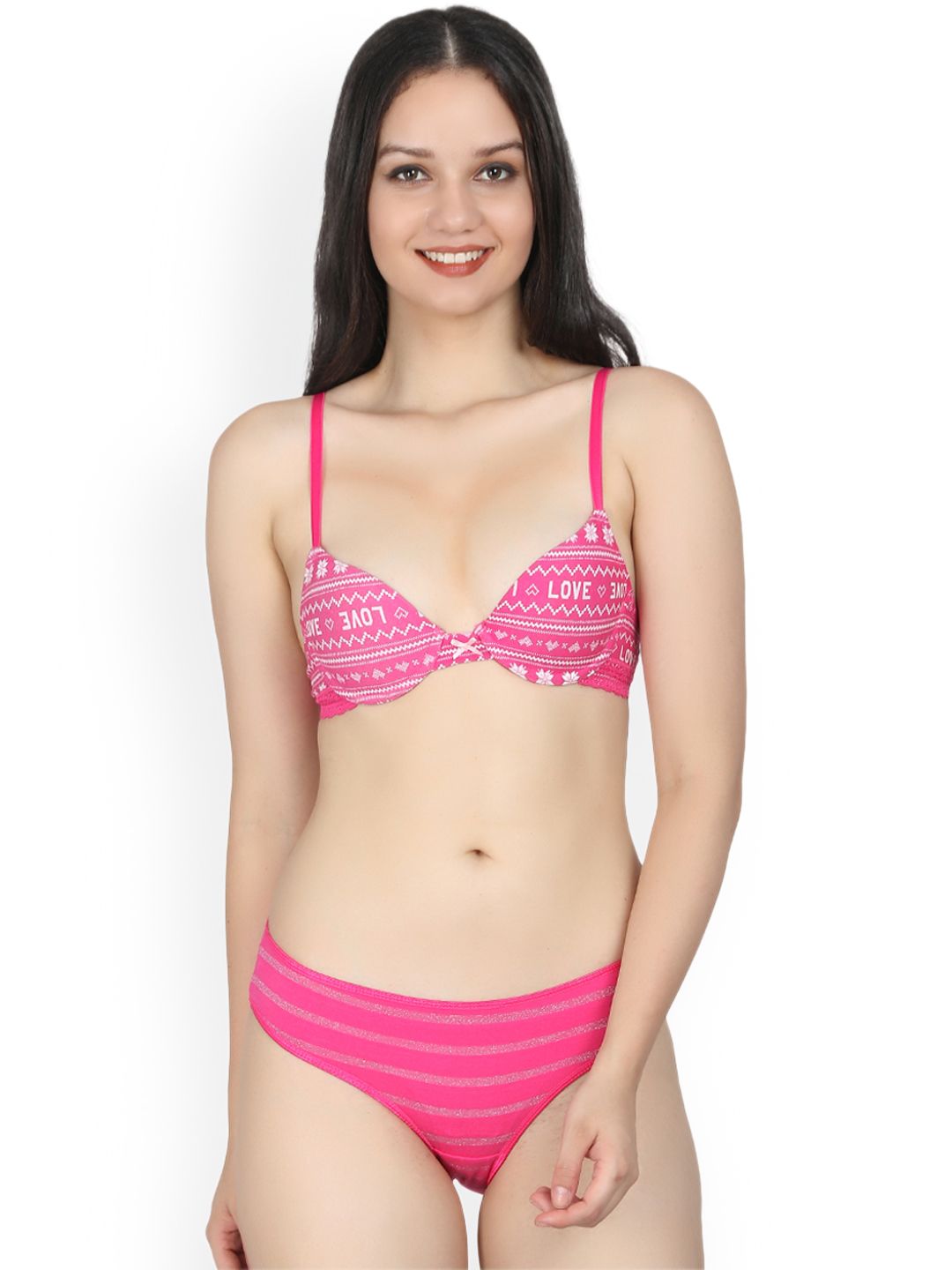 Kotty Women Pink & White Printed Lingerie Set KTTIW87