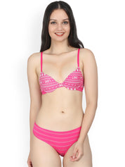 Kotty Women Pink & White Printed Lingerie Set KTTIW87