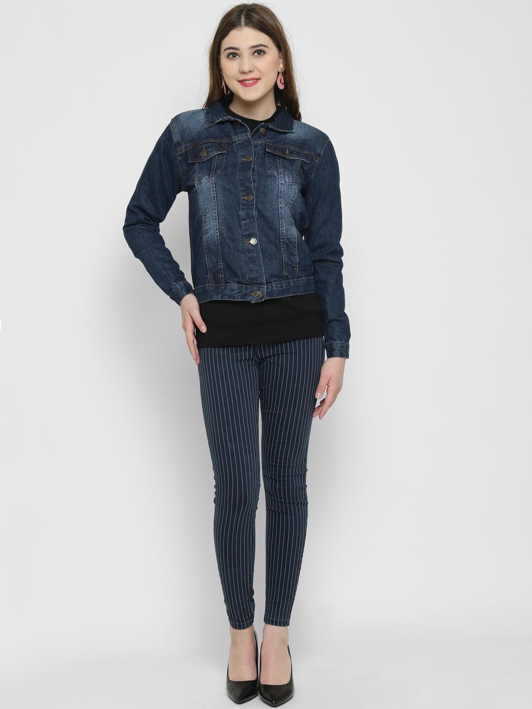 Kotty Women Blue Printed Denim Jacket