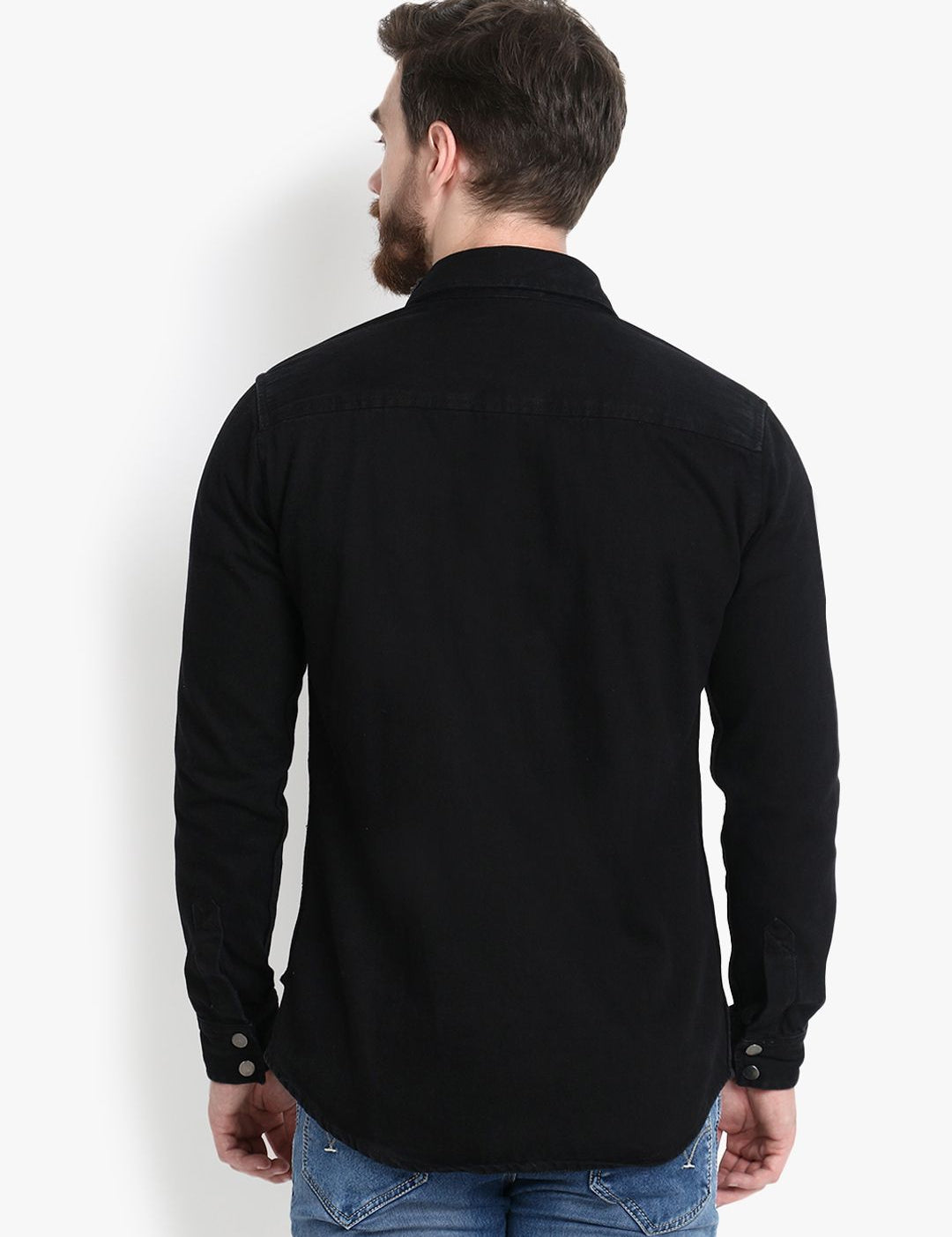 Kotty Men Black Regular Fit Solid Casual Shirt