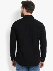 Kotty Men Black Regular Fit Solid Casual Shirt