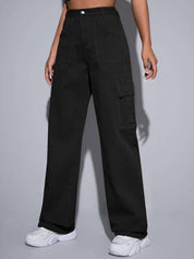 Kotty Women Black Jean Straight Fit Stretchable Cargo Jeans