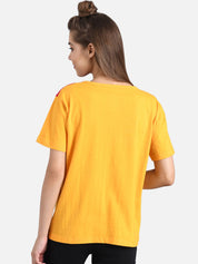 Kotty Women Yellow & Blue Colourblocked Round Neck T-shirt