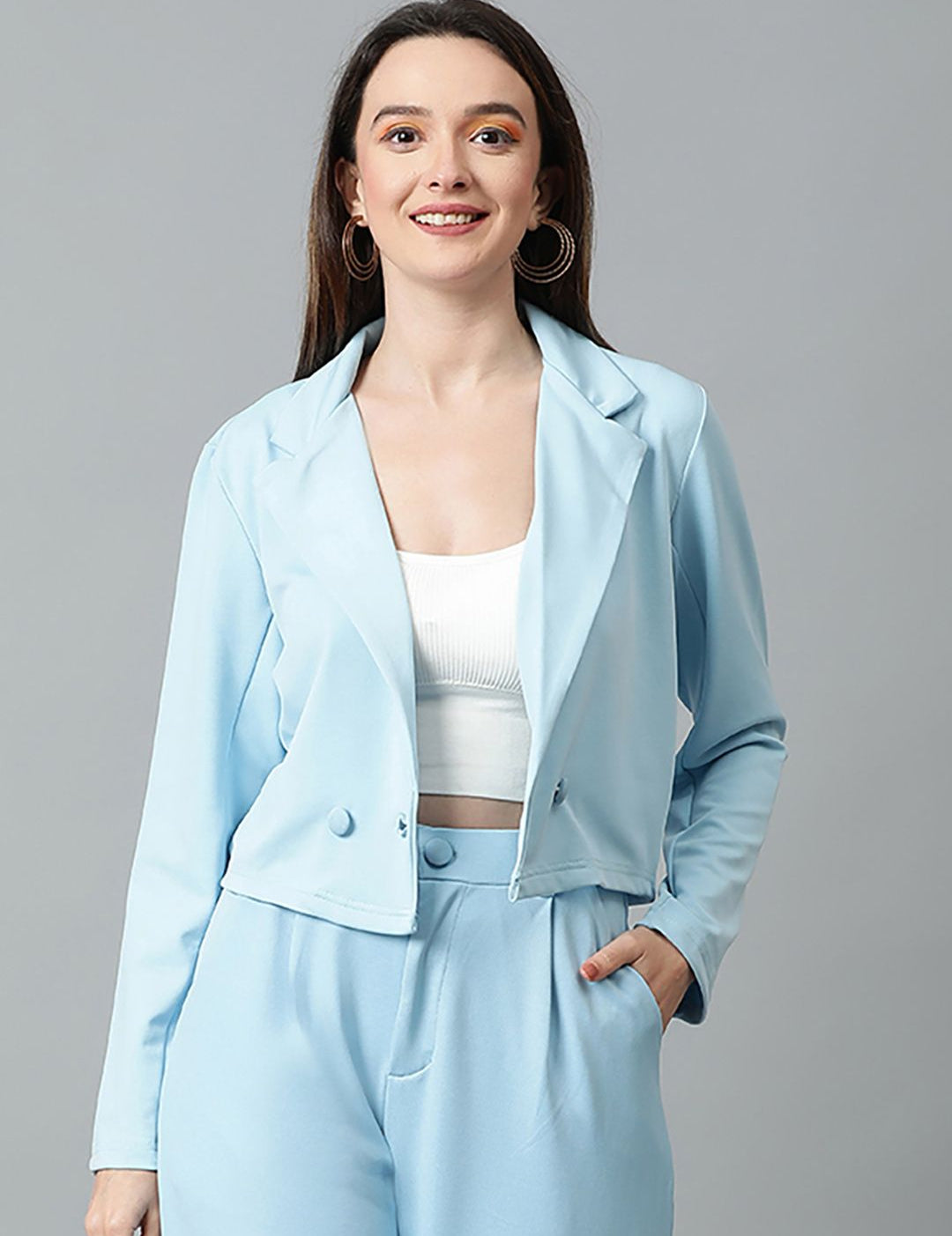  KOTTY Basics Women Double Breasted Crop Blazer