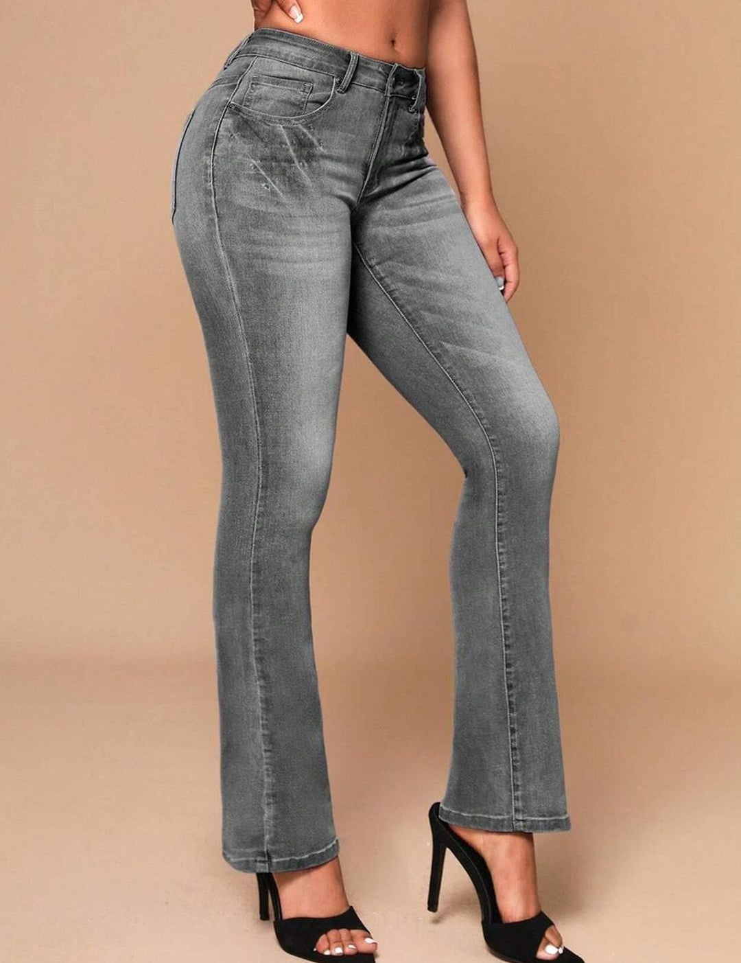 Kotty Women Jean Flared High-Rise Low Distress Heavy Fade Cotton Stretchable Jeans