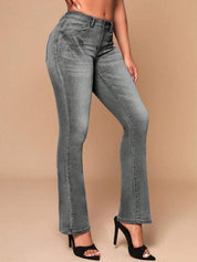 Kotty Women Jean Flared High-Rise Low Distress Heavy Fade Cotton Stretchable Jeans