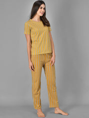 Kotty Women Yellow & White Striped Night Suit