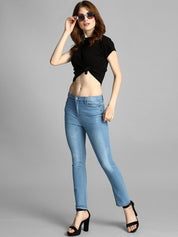 Kotty Women Blue Skinny Fit High-Rise Low Distress Jeans