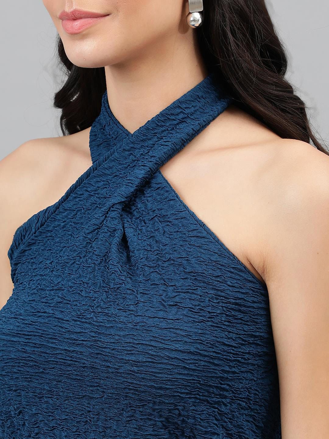 Kotty Blue Self Design Sleeveless Top