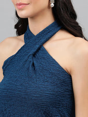 Kotty Blue Self Design Sleeveless Top