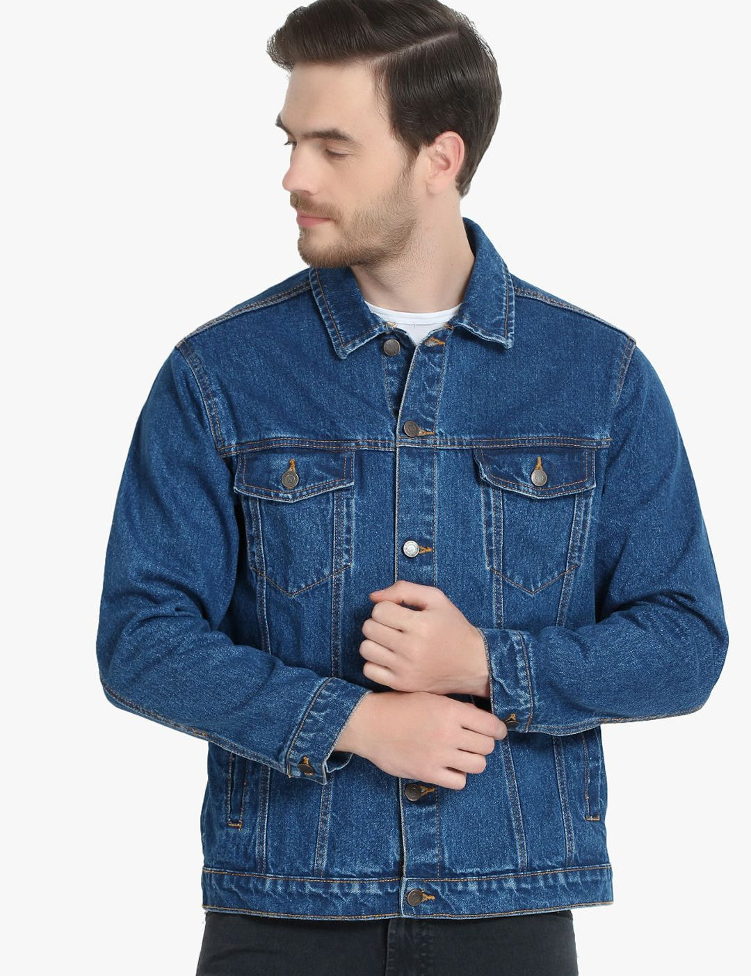 Kotty Men Blue Solid Denim Jacket