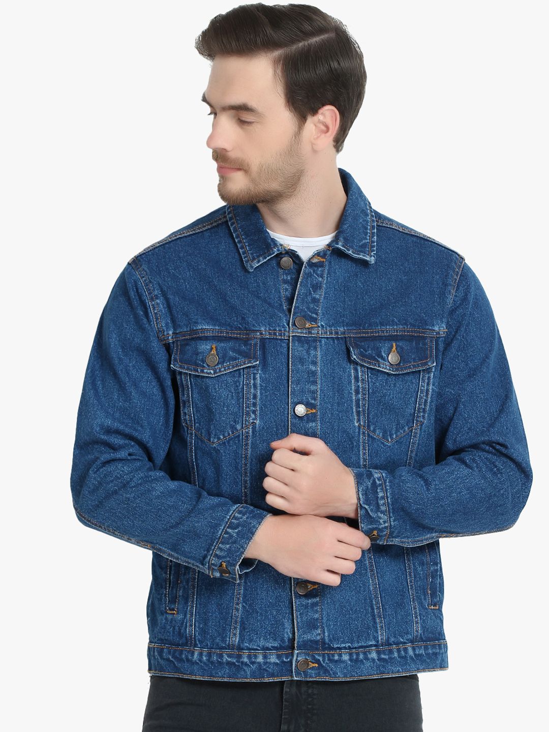 Kotty Men Blue Solid Denim Jacket