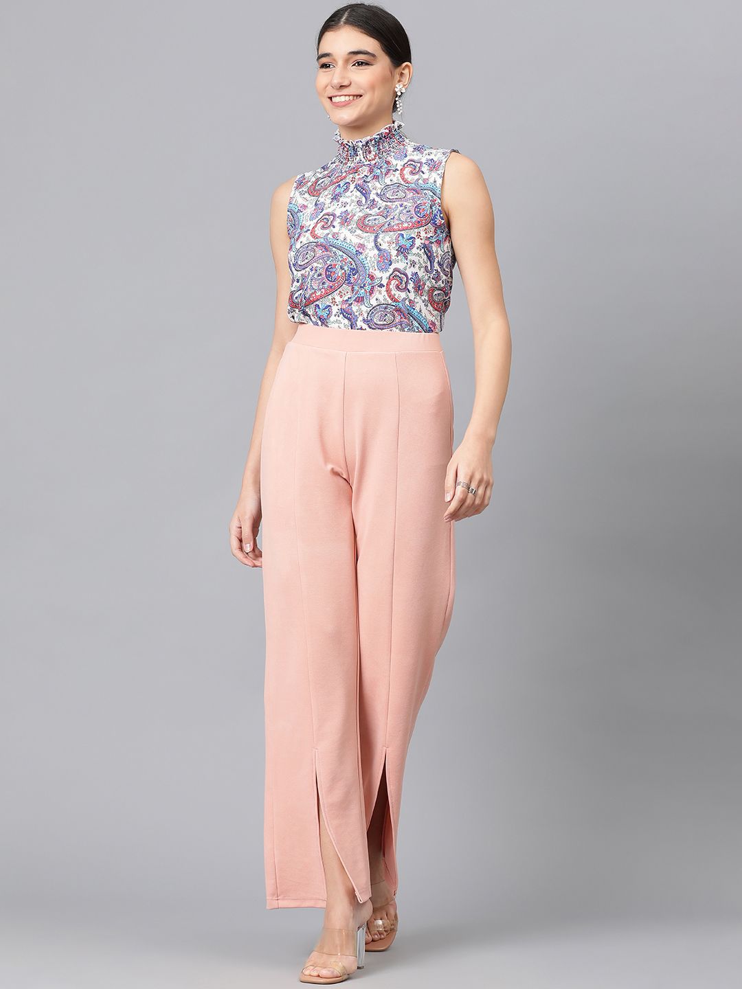 Kotty Floral Printed High Neck Sleeveless Crepe Top