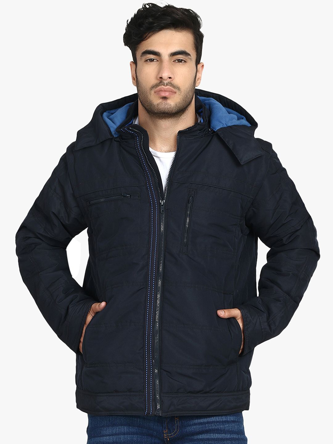 Kotty Men Navy Blue Solid Lightweight Puffer Jacket