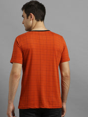 Kotty Men Orange Checked Henley Neck T-shirt