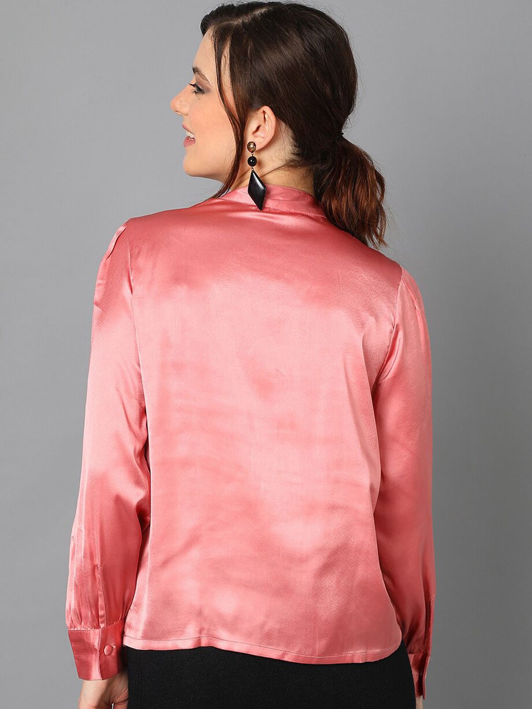 Kotty Mandarin Collar Satin Shirt Style Top
