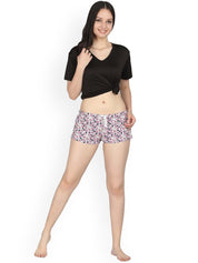 Kotty Women Cream-Coloured & Pink Printed Lounge Shorts