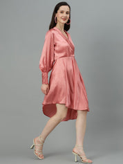 Kotty Cuffed Sleeves Pleated Satin Wrap Dress