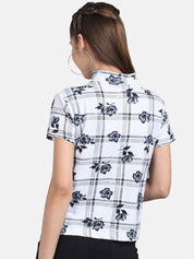 Kotty Women White Checked Pure Cotton Top