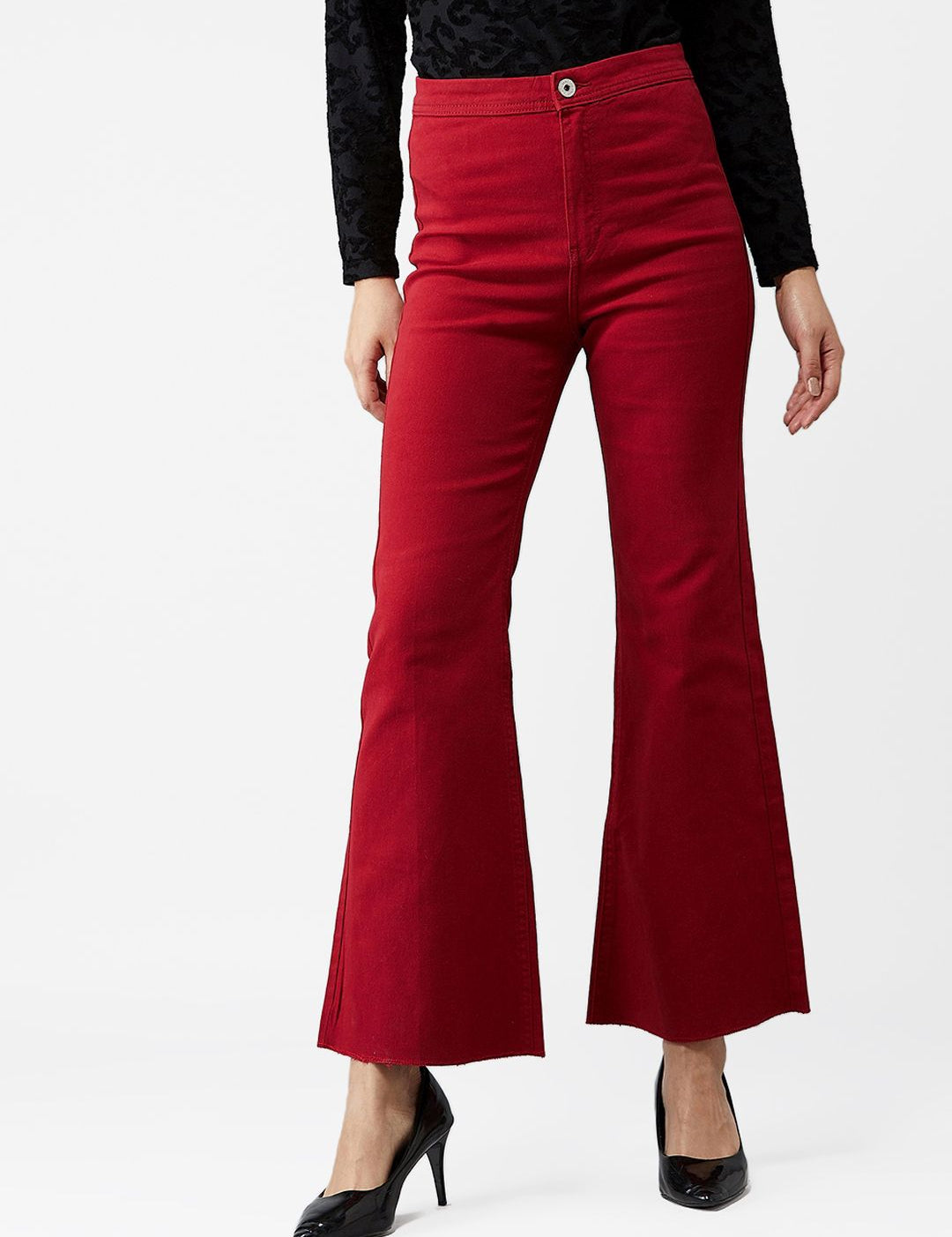 Kotty Women Maroon Flared High-Rise Clean Look Jeans