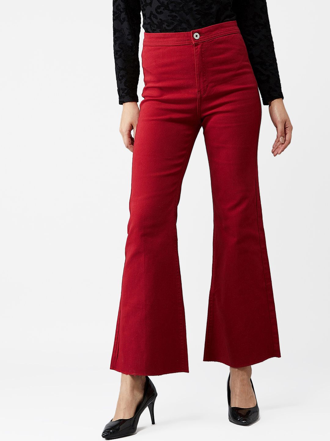 Kotty Women Maroon Flared High-Rise Clean Look Jeans