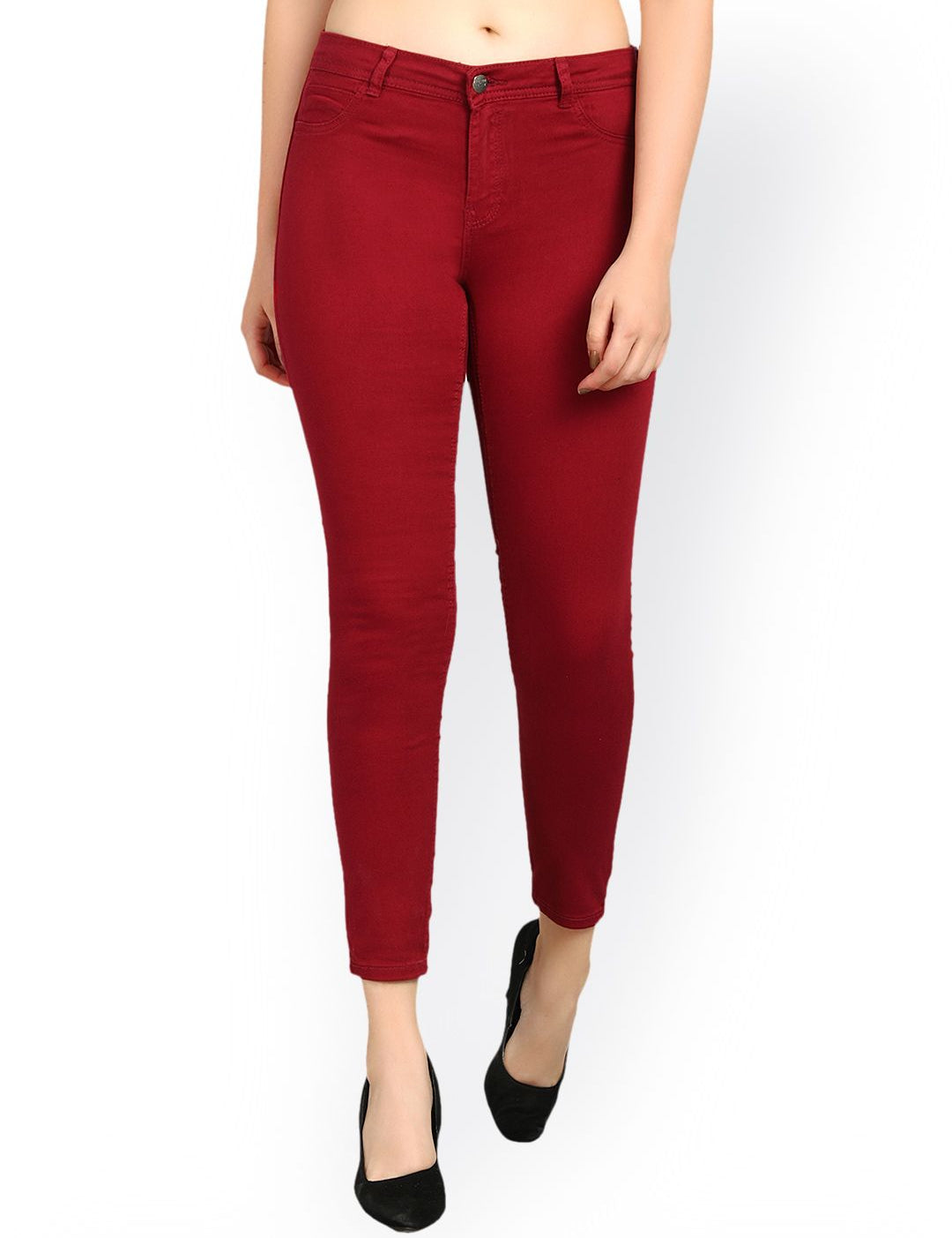 Kotty Women Maroon Skinny Fit High-Rise Clean Look Stretchable Jeans