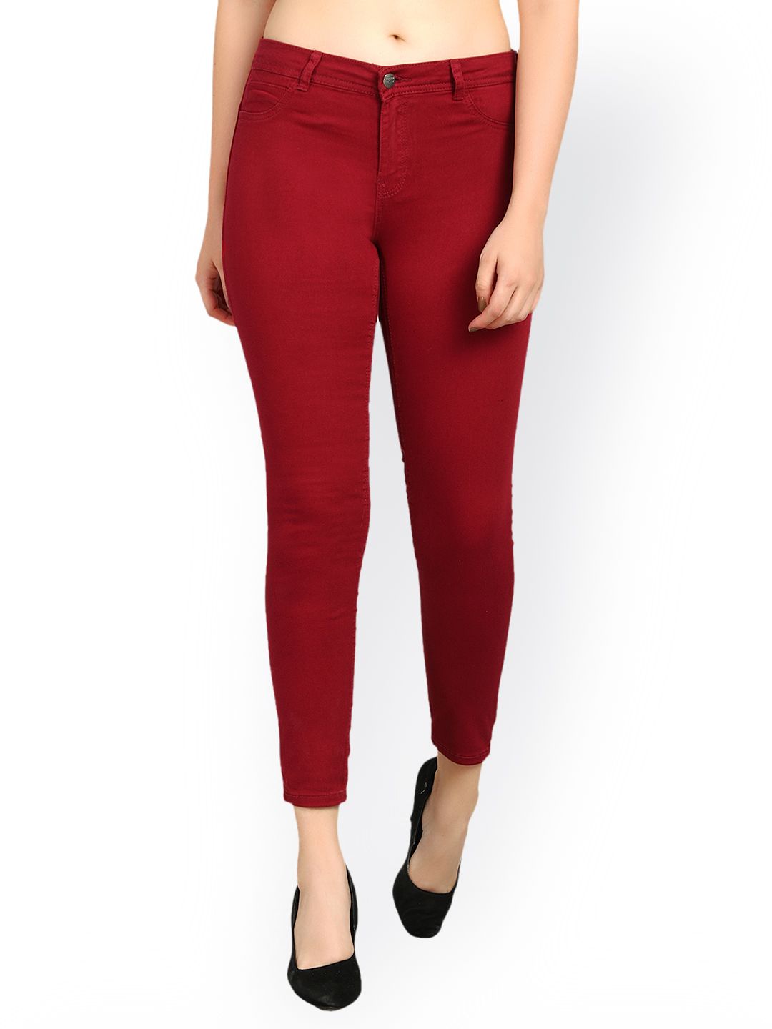 Kotty Women Maroon Skinny Fit High-Rise Clean Look Stretchable Jeans