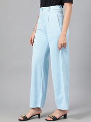 KOTTY BIZwear Women Blue Relaxed Straight Leg Fit High-Rise Easy Wash Parallel Trousers