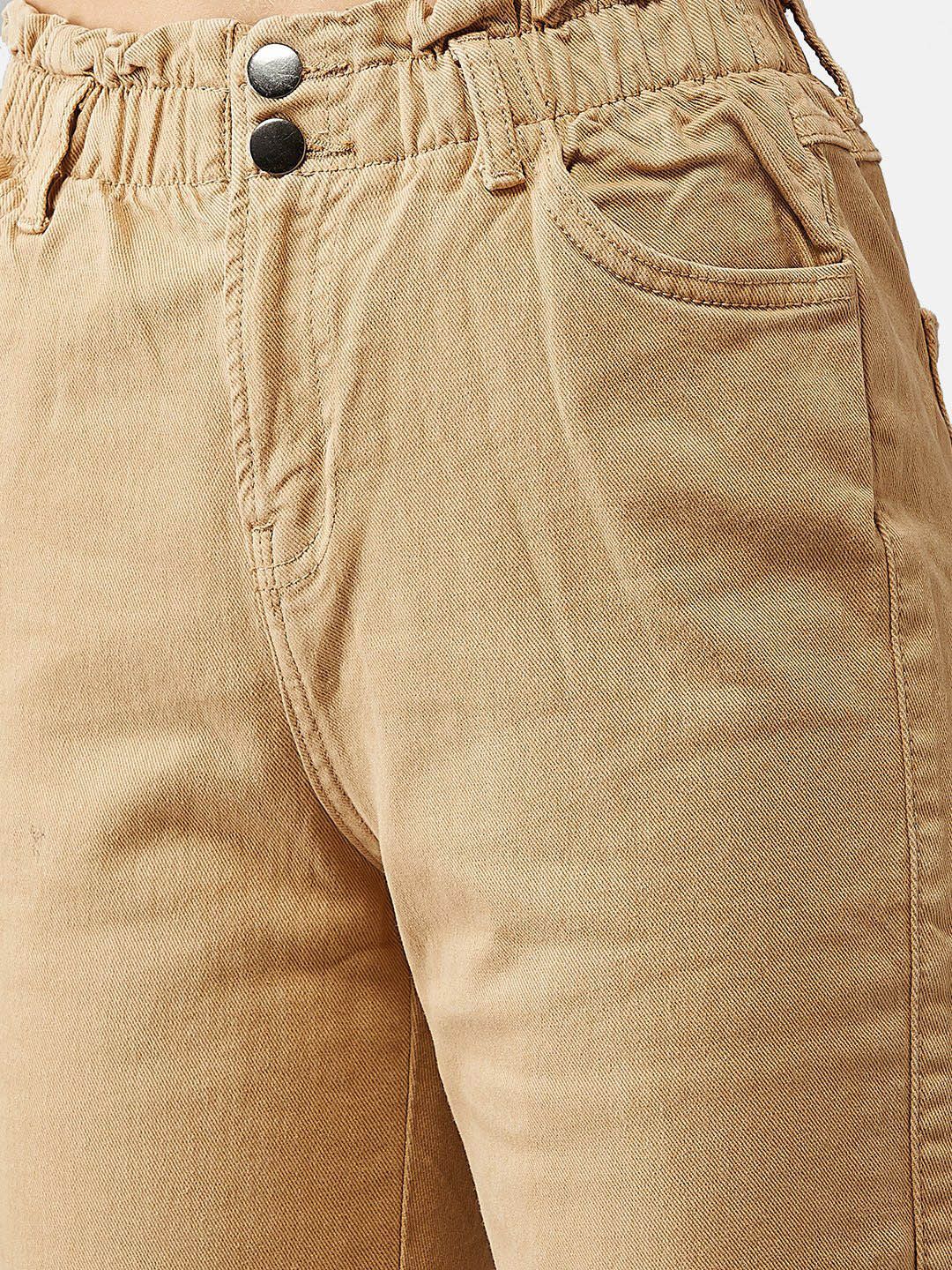 Kotty Women Beige Boyfriend Fit High-Rise Clean Look Jeans