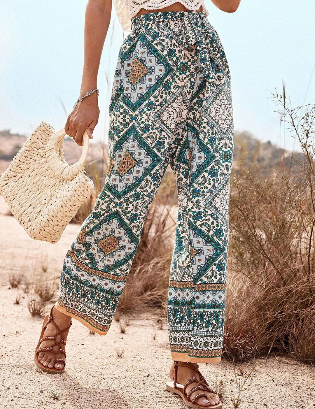 Kotty Women Multicoloured Ethnic Motifs Printed Relaxed High-Rise Easy Wash Trousers