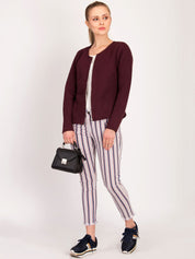 Kotty Women Maroon Self Design Open Front Jacket