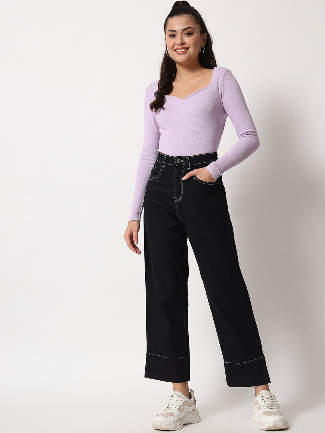 Kotty Women Black Jean Straight Fit High-Rise Stretchable Jeans