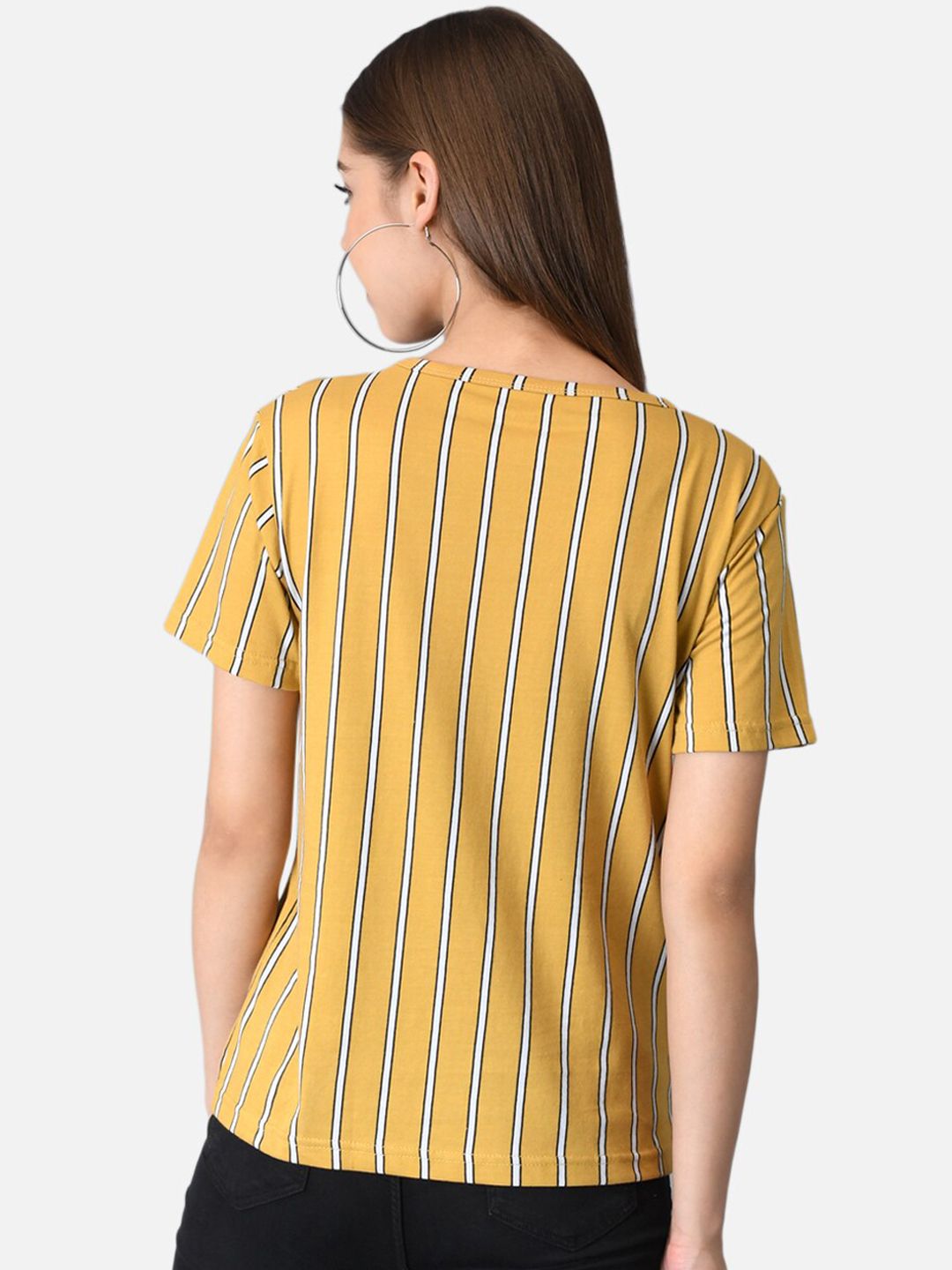 Kotty Women Yellow Striped Boat Neck T-shirt