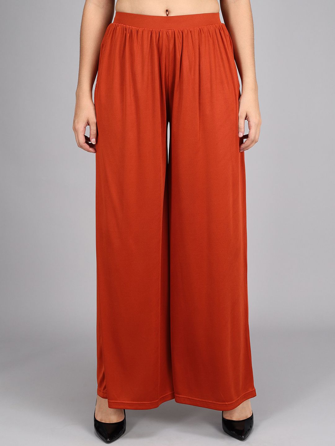Kotty Women Rust Flared High-Rise Pleated Parallel Trousers