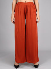 Kotty Women Rust Flared High-Rise Pleated Parallel Trousers