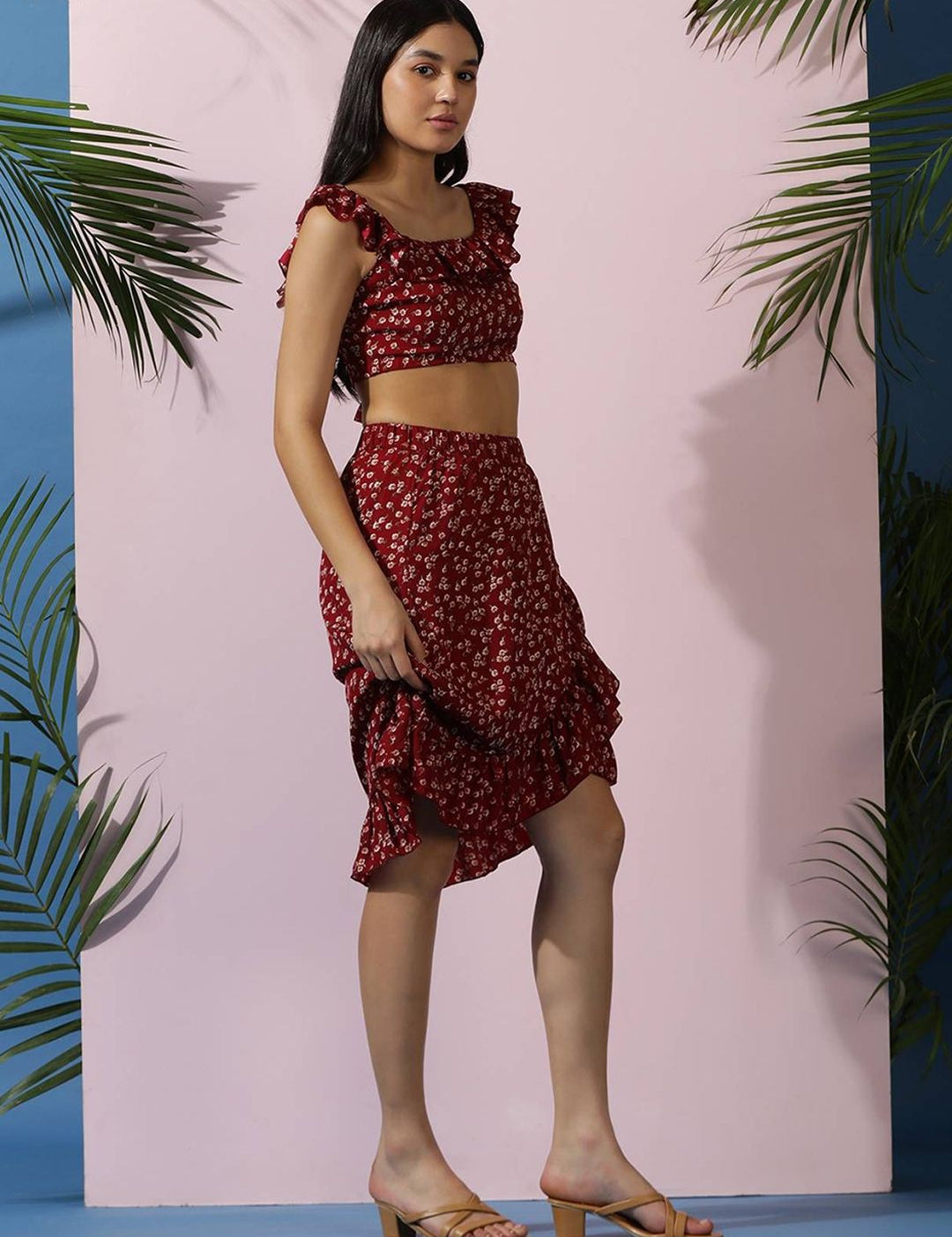 Kotty Floral Printed Top With Skirt Co-Ords