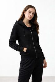 KOTTY Women's Black Zip Up Hoodie Tracksuit Jogger Set