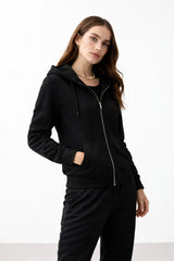 KOTTY Women's Black Zip Up Hoodie Tracksuit Jogger Set