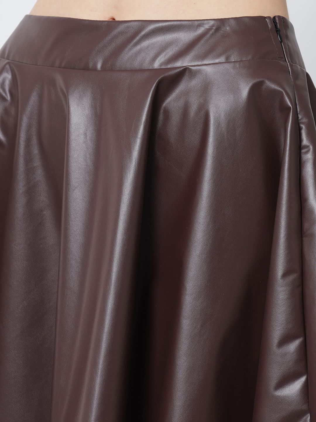 Kotty Women Brown Solid Flared Leather Mini Skirts
