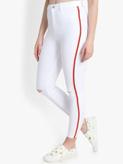 Kotty Women White Skinny Fit High-Rise Slash Knee Cropped Jeans