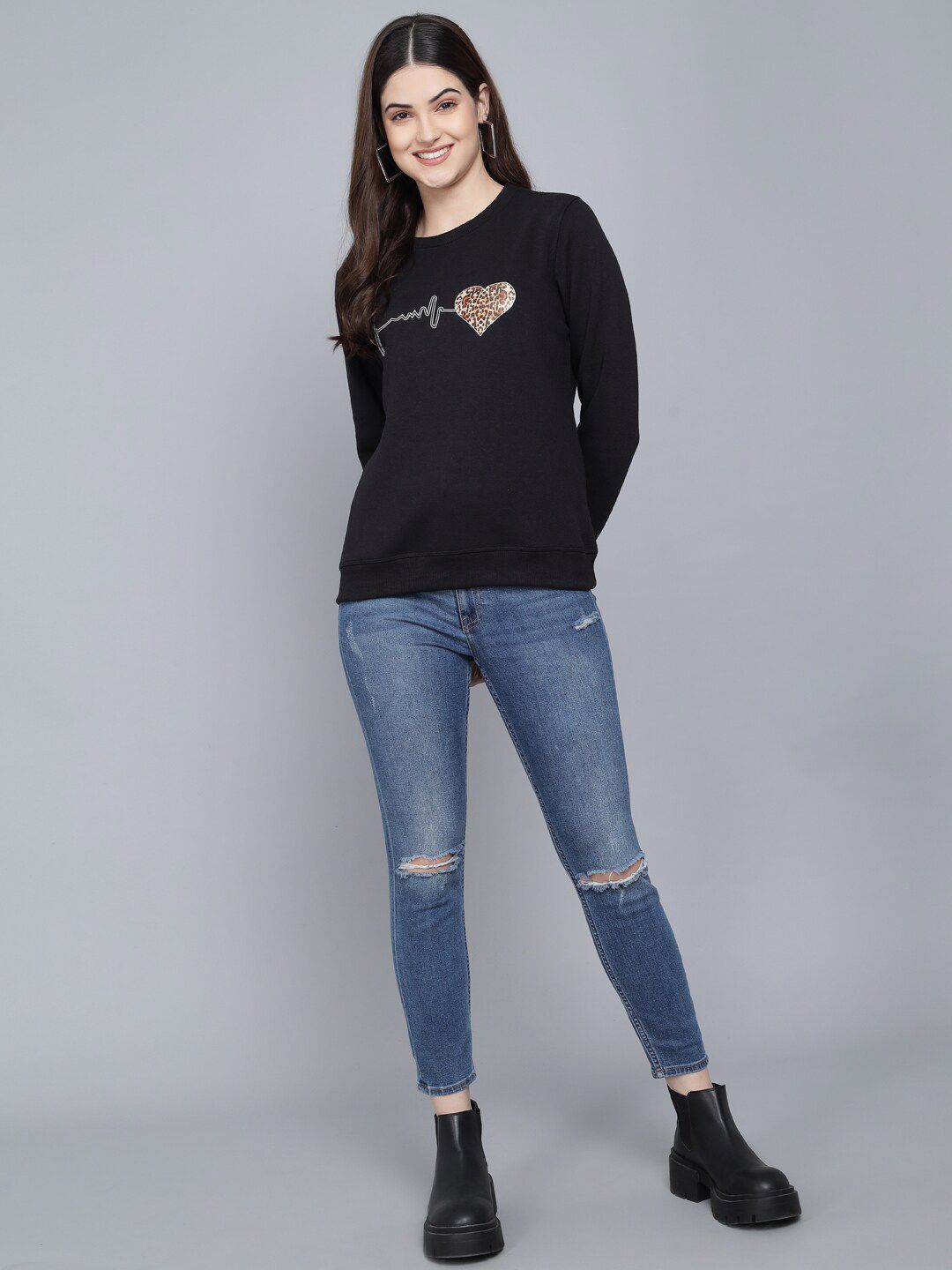 Kotty Women Black Printed Sweatshirt