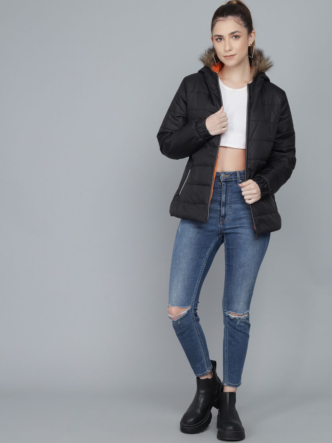 Kotty Women Black Parka Jacket