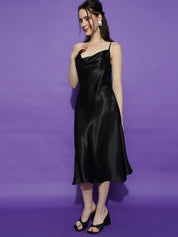 Kotty Women Solid Cowl Neck A-Line Midi Dress