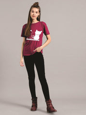 Kotty Women Maroon Printed Round Neck T-shirt